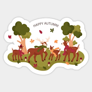 Happy Autumn Deers Sticker